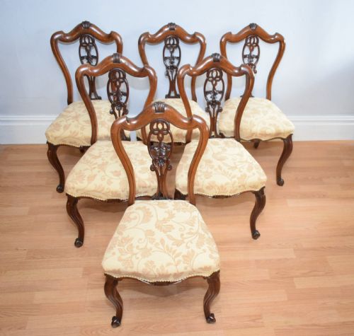 ANTIQUE SET OF 6 ENGLISH WALNUT DINING CHAIRS - ADDITIONAL PHOTO 4