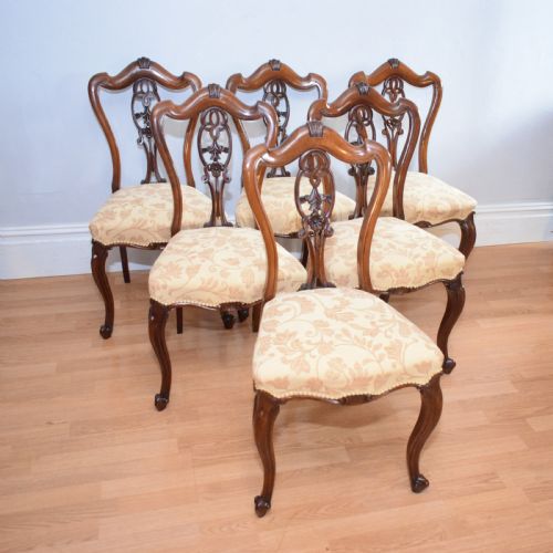 ANTIQUE SET OF 6 ENGLISH WALNUT DINING CHAIRS - ADDITIONAL PHOTO 5