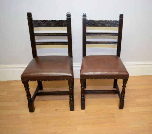 ANTIQUE 8 CARVED OAK DINING CHAIRS - ADDITIONAL PHOTO 2