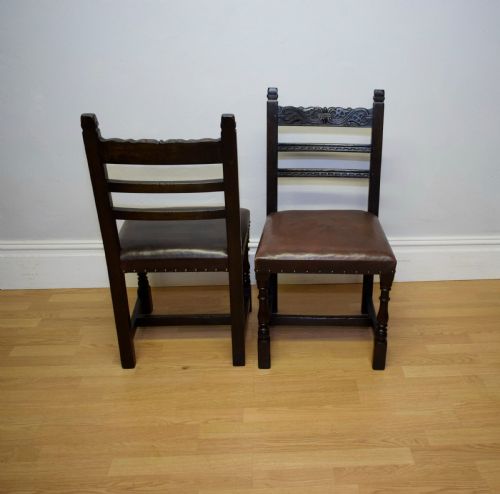 ANTIQUE 8 CARVED OAK DINING CHAIRS - ADDITIONAL PHOTO 4