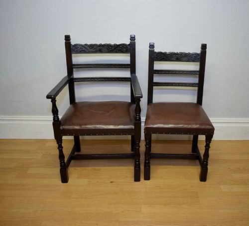 ANTIQUE 8 CARVED OAK DINING CHAIRS - ADDITIONAL PHOTO 11