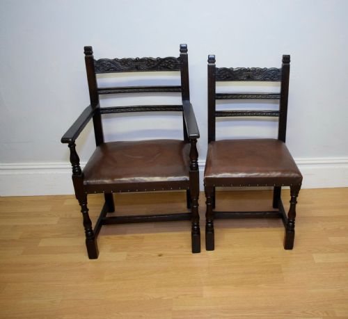ANTIQUE 8 CARVED OAK DINING CHAIRS - ADDITIONAL PHOTO 12