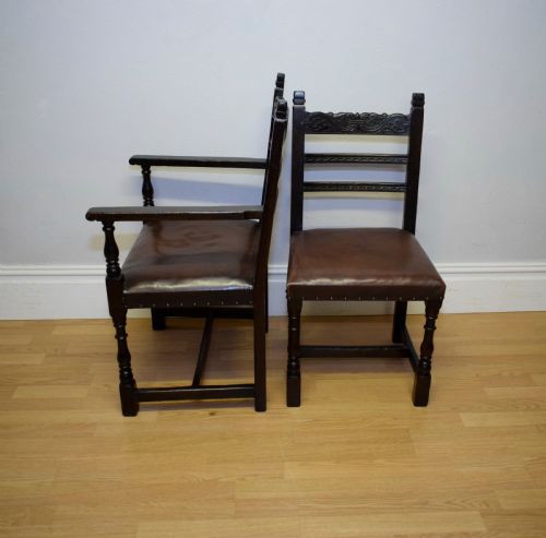 ANTIQUE 8 CARVED OAK DINING CHAIRS - ADDITIONAL PHOTO 15