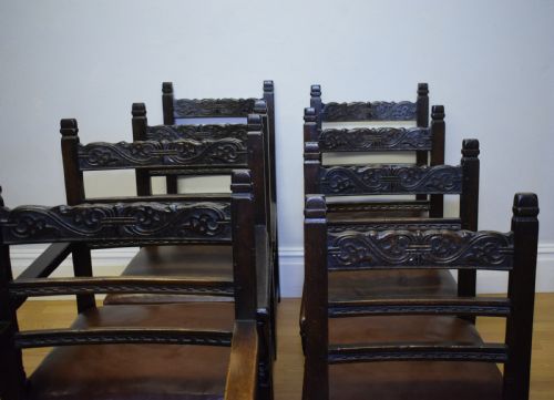 ANTIQUE 8 CARVED OAK DINING CHAIRS - ADDITIONAL PHOTO 21