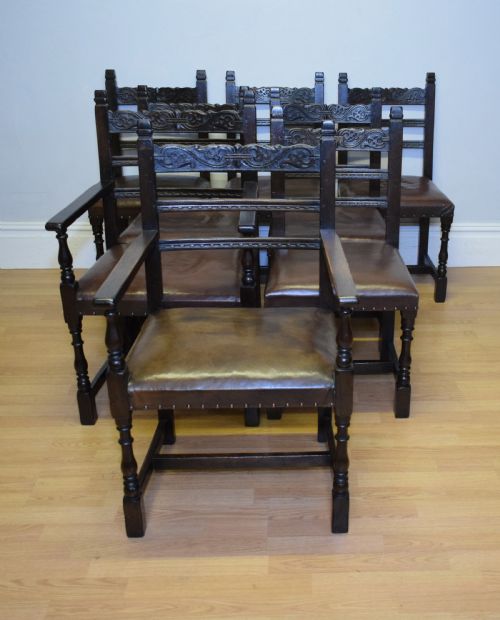 ANTIQUE 8 CARVED OAK DINING CHAIRS - ADDITIONAL PHOTO 22