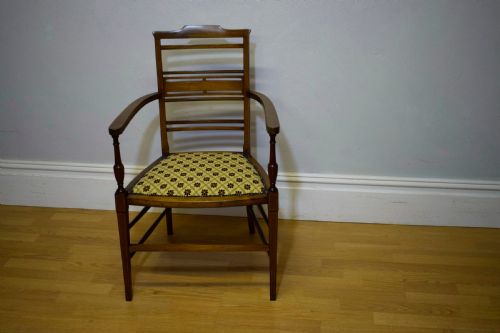 ANTIQUE INLAID PARLOUR ARM CHAIR - ADDITIONAL PHOTO 2