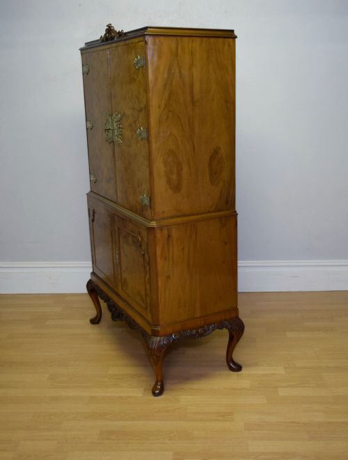 ANTIQUE BURR WALNUT COCKTAIL CABINET - ADDITIONAL PHOTO 14