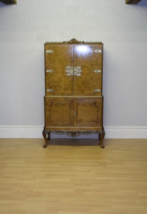 ANTIQUE BURR WALNUT COCKTAIL CABINET - ADDITIONAL PHOTO 15