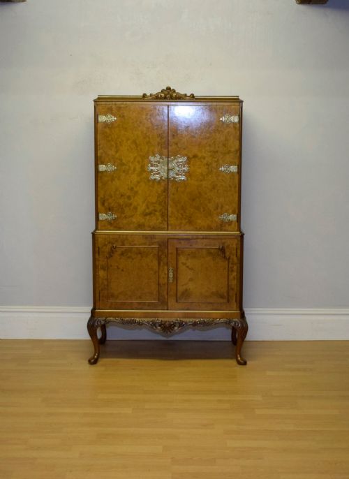 ANTIQUE BURR WALNUT COCKTAIL CABINET - ADDITIONAL PHOTO 16