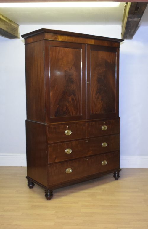 victorian flame mahogany linen press - CATEGORY: ANTIQUE CUPBOARDS - DATED VICTORIAN