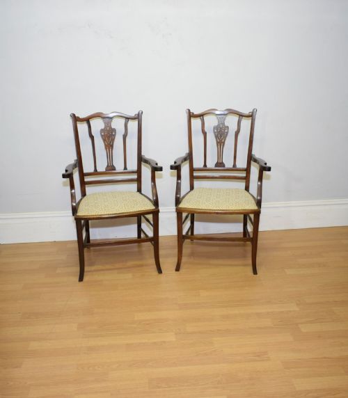 antique pair of edwardian arm chairs - CATEGORY: ANTIQUE CHAIRS - DATED EDWARDIAN