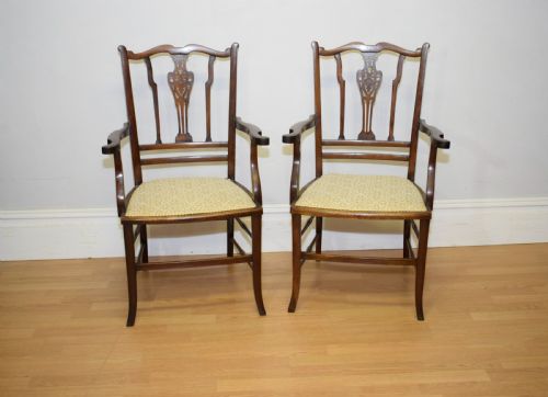 ANTIQUE PAIR OF EDWARDIAN ARM CHAIRS - ADDITIONAL PHOTO 1