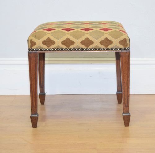 ANTIQUE EDWARDIAN OAK INLAID STOOL - ADDITIONAL PHOTO 5