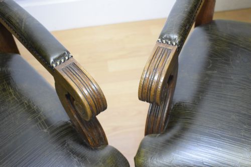 ANTIQUE PAIR OF LIBRARY ARMCHAIRSPAIR OF LIBRARY CHAIRS - ADDITIONAL PHOTO 11