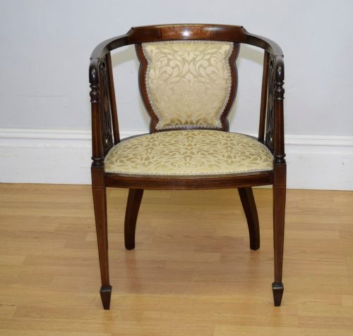 antique edwardian inlaid tub chair - CATEGORY: ANTIQUE CHAIRS - DATED EDWARDIAN
