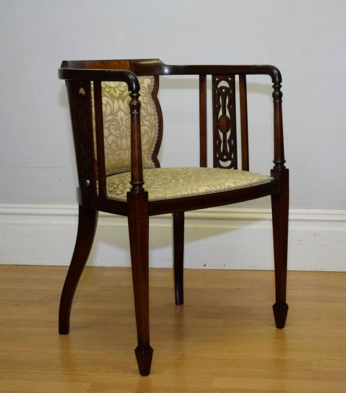 ANTIQUE EDWARDIAN INLAID TUB CHAIR - ADDITIONAL PHOTO 3