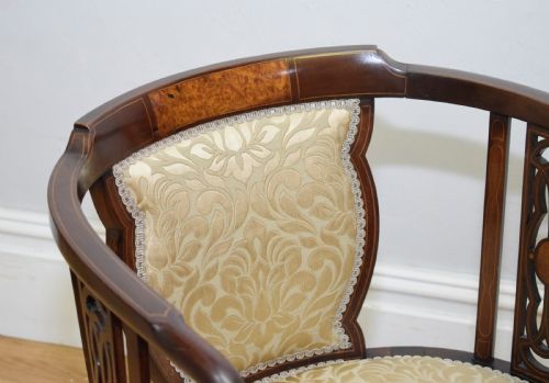 ANTIQUE EDWARDIAN INLAID TUB CHAIR - ADDITIONAL PHOTO 5