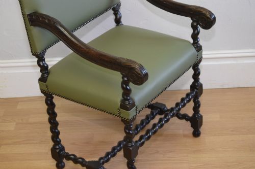 ANTIQUE CARVED OAK LIBRARY CHAIR - ADDITIONAL PHOTO 5