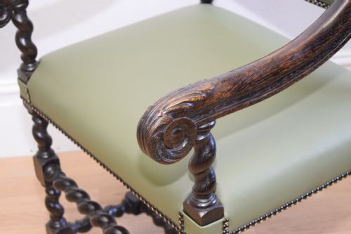 ANTIQUE CARVED OAK LIBRARY CHAIR - ADDITIONAL PHOTO 8