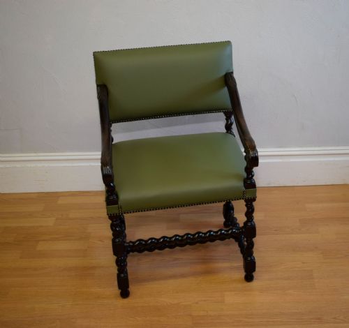 ANTIQUE CARVED OAK LIBRARY CHAIR - ADDITIONAL PHOTO 14