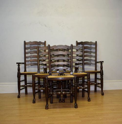 6 OAK LADDER BACK DINING CHAIRS - ADDITIONAL PHOTO 1