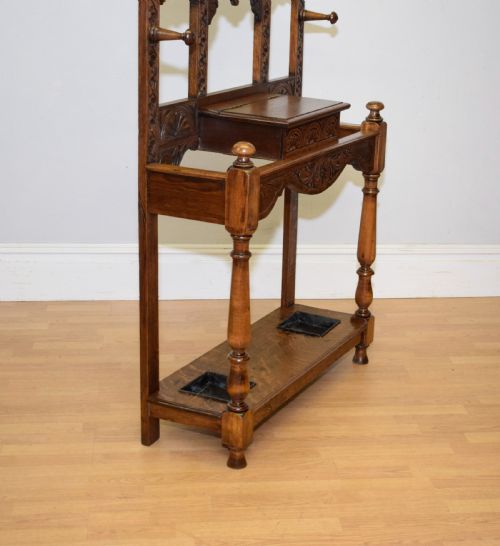 ANTIQUE VICTORIAN CARVED OAK HALL STAND - ADDITIONAL PHOTO 2