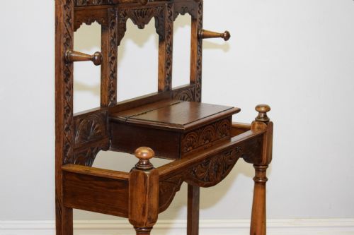 ANTIQUE VICTORIAN CARVED OAK HALL STAND - ADDITIONAL PHOTO 4