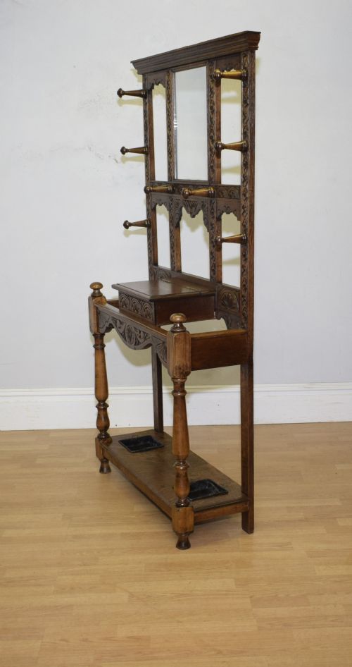 ANTIQUE VICTORIAN CARVED OAK HALL STAND - ADDITIONAL PHOTO 8