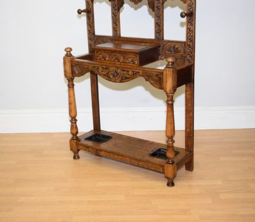 ANTIQUE VICTORIAN CARVED OAK HALL STAND - ADDITIONAL PHOTO 12