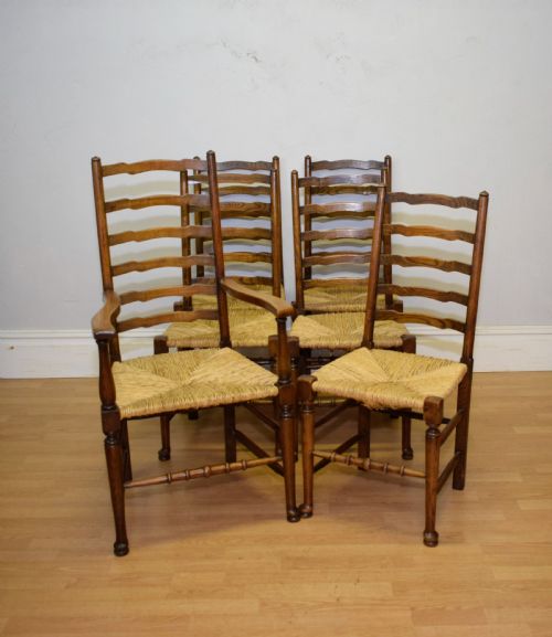 6 OAK LADDER BACK DINING CHAIRS - ADDITIONAL PHOTO 3