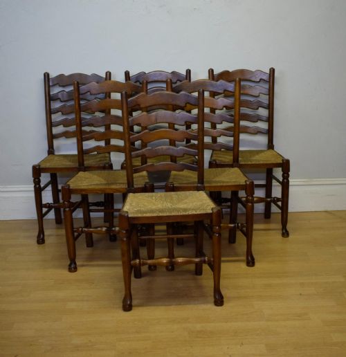 EARLY 20TH CENTURY SET OF 6 LADDER BACK DININGKITCHEN CHAIRS - ADDITIONAL PHOTO 1
