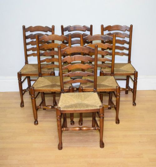 EARLY 20TH CENTURY SET OF 6 LADDER BACK DININGKITCHEN CHAIRS - ADDITIONAL PHOTO 2