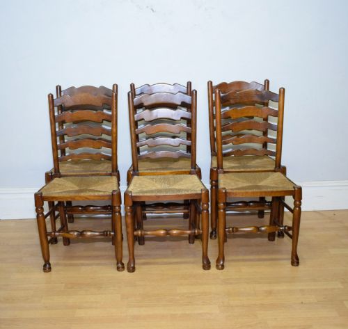 EARLY 20TH CENTURY SET OF 6 LADDER BACK DININGKITCHEN CHAIRS - ADDITIONAL PHOTO 3