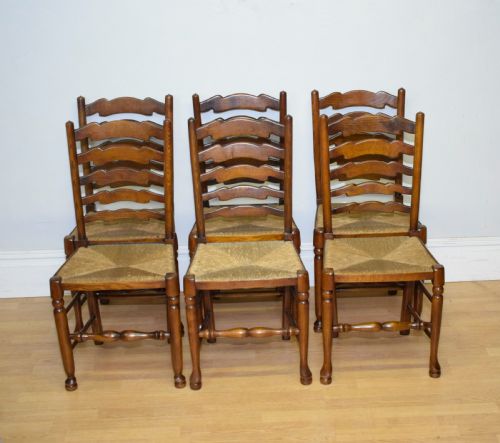 EARLY 20TH CENTURY SET OF 6 LADDER BACK DININGKITCHEN CHAIRS - ADDITIONAL PHOTO 4