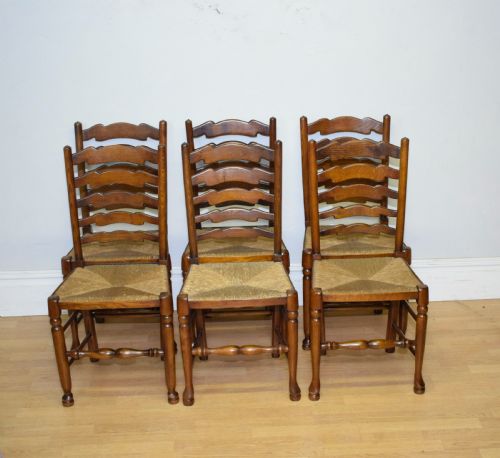 EARLY 20TH CENTURY SET OF 6 LADDER BACK DININGKITCHEN CHAIRS - ADDITIONAL PHOTO 5