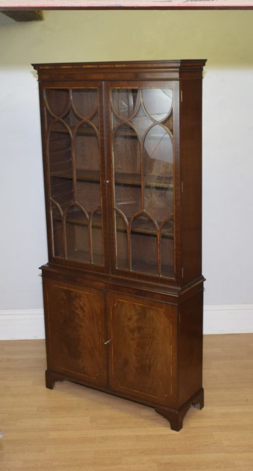 EDWARDIAN MAHOGANY INLAID BOOKCASE - ADDITIONAL PHOTO 4