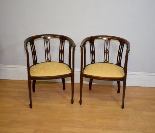pair of edwardian inlaid tub chairs - CATEGORY: ANTIQUE CHAIRS - DATED EDWARDIAN