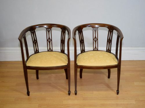 PAIR OF EDWARDIAN INLAID TUB CHAIRS - ADDITIONAL PHOTO 1