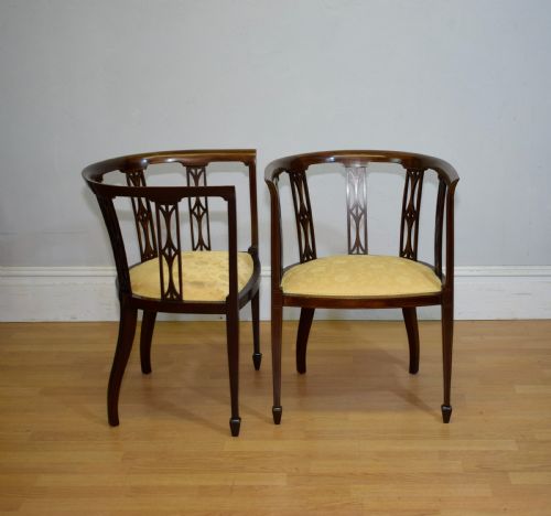 PAIR OF EDWARDIAN INLAID TUB CHAIRS - ADDITIONAL PHOTO 6