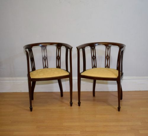 PAIR OF EDWARDIAN INLAID TUB CHAIRS - ADDITIONAL PHOTO 10
