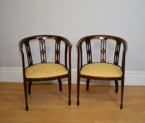 PAIR OF EDWARDIAN INLAID TUB CHAIRS - ADDITIONAL PHOTO 11
