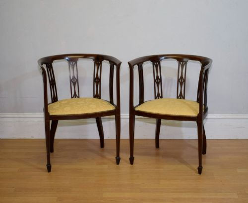 PAIR OF EDWARDIAN INLAID TUB CHAIRS - ADDITIONAL PHOTO 14