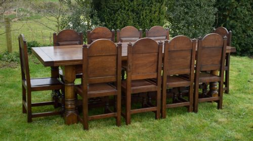 11FT 4 OAK REFECTORY TABLE 10 DINING CHAIRS - ADDITIONAL PHOTO 2