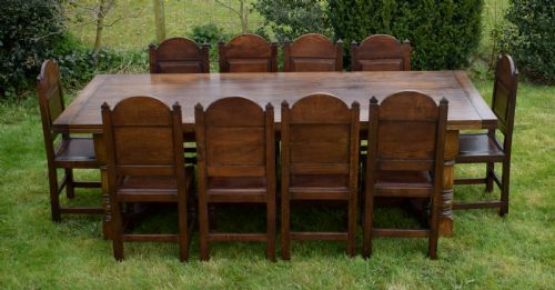 11FT 4 OAK REFECTORY TABLE 10 DINING CHAIRS - ADDITIONAL PHOTO 3