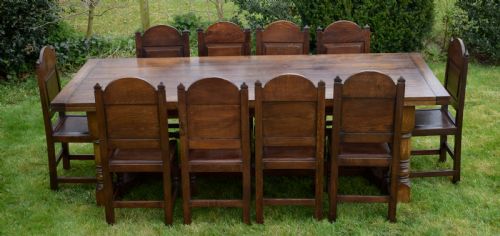 11FT 4 OAK REFECTORY TABLE 10 DINING CHAIRS - ADDITIONAL PHOTO 4