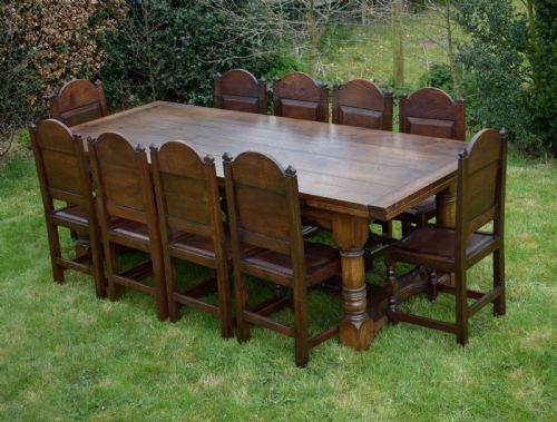 11FT 4 OAK REFECTORY TABLE 10 DINING CHAIRS - ADDITIONAL PHOTO 11