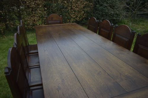 11FT 4 OAK REFECTORY TABLE 10 DINING CHAIRS - ADDITIONAL PHOTO 12