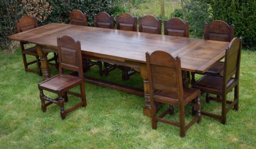 11FT 4 OAK REFECTORY TABLE 10 DINING CHAIRS - ADDITIONAL PHOTO 19