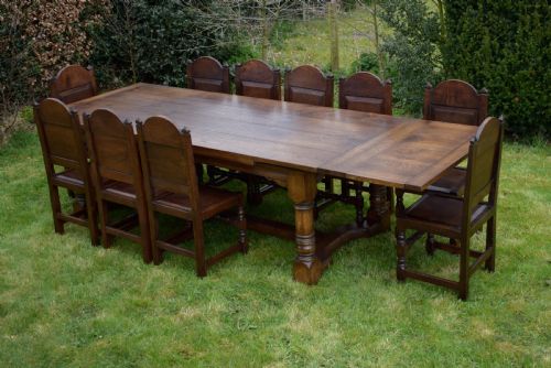 11FT 4 OAK REFECTORY TABLE 10 DINING CHAIRS - ADDITIONAL PHOTO 23