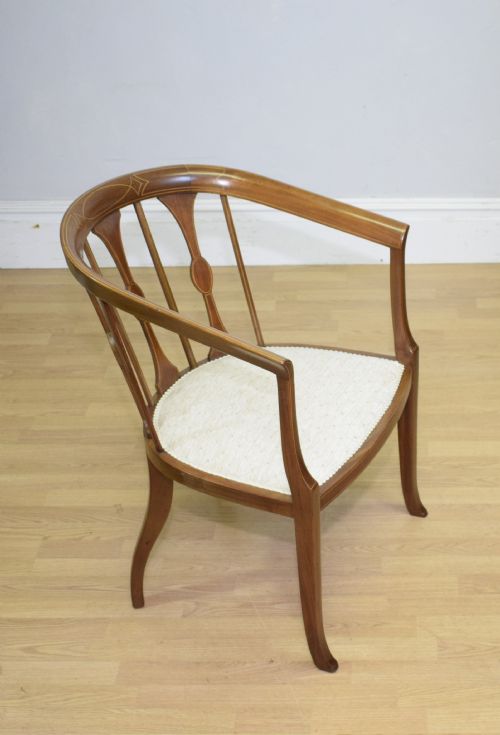 ANTIQUE VICTORIAN INLAID TUB CHAIR - ADDITIONAL PHOTO 5
